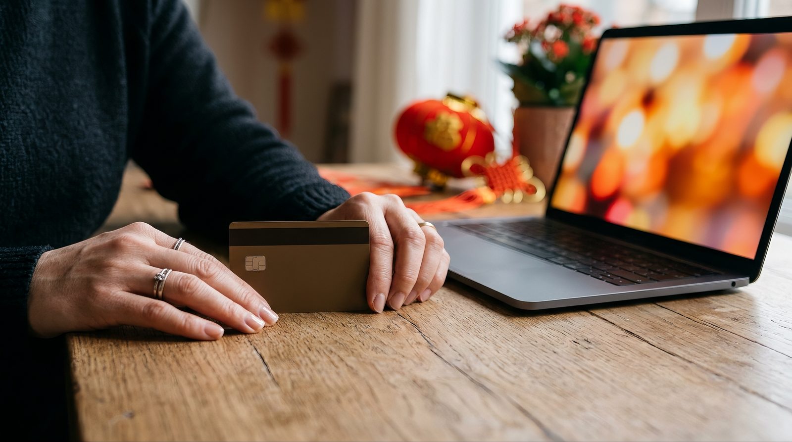 Close-up of a person checking a credit card billing statement next to a laptop, representing online subscription concerns